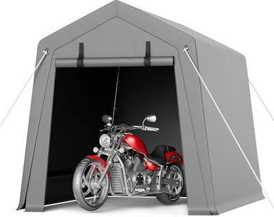 GarveeLife Cobertizo de almacenamiento de cochera portátil de 6 x 8 pies, con puerta enrollable con cremallera, lona impermeable resistente, almacenamiento para motocicleta, bicicleta, leña