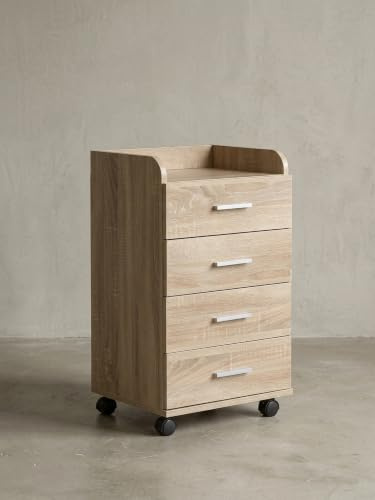 KADIMA DESIGN Rollcontainer WL5.749 40x70,5x33cm Sonoma | Schreibtisch-Container Rollschrank 4 Schubladen | Moderner Schubladencontainer mit Rollen | Standcontainer Bürocontainer
