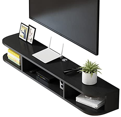 Mueble de TV de pared flotante para videoconsola, caja de almacenamiento, 100 x 24 x 20 cm, color negro