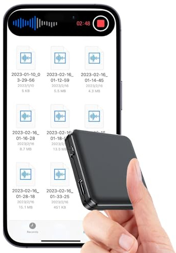 Enregistreur vocal magnétique 128 Go – 160 heures d'autonomie, 1600 heures de stockage, 1536 kpbs – Activation vocale, enregistrement à un bouton, lecture de téléphone et d'ordinateur – Idéal pour les