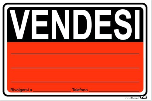 TLDSHOP® - Cartello Segnaletico - VENDESI (bicolore) - con RECAPITO e sfondo a tinta unita - 30x20cm - Pezzi 1 - Materiale: (PVC 3mm(FOREX))