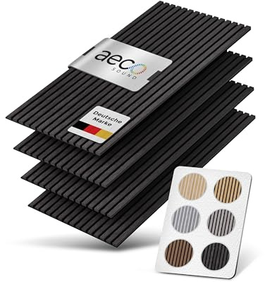 Aeco Sound® Akustikpaneele Holz - 120x60cm - Echtholz Eiche & Akustikfilz | 4 Stück - Wandpaneele, Schalldämmung, Wandverkleidung - Eichenholz (Schwarz) & extra dicker Akustikfilz (Schwarz)