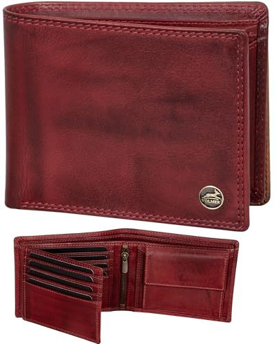 Fa.Volmer Leder Geldbörse Herren mit RFID-Schutz - extra-stabile Doppelnaht (8+3 Card - Bordeaux Red)