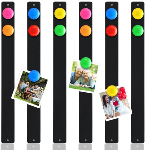 Wovnet 18 Pcs Magnetic Bulletin Board Strips Frameless Stainless Iron Board Strip with Colorful Magnet Self Adhesive Memo Strip for for Office Home Wall Photo (Black)