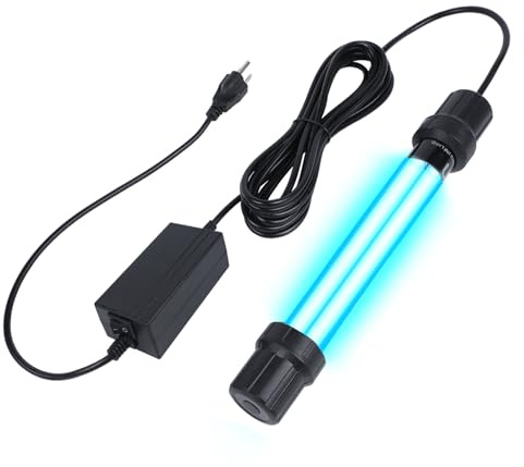 Ayamaxon Stérilisateur UV submersible 20 W pour aquarium, étang, plongeon froid, piscine, jacuzzi – Filtre à eau UV-C sans ozone avec verre à quartz, bloc de gravité lesté