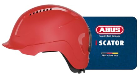 ABUS Bauhelm Scator - belüfteter Schutzhelm für Baustellen und Industrie - nach EN 397 - robust, schlagfest und stoßabsorbierend - Größe über Drehrad anpassbar - rot