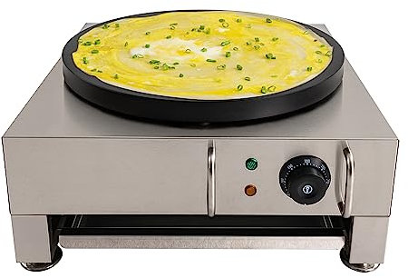 MJMLUCK Crêpière électrique de 40 cm, Grande Plaque chauffante avec étaleur en Bois et tiroir à résidus, température réglable de 50 à 350 °C, pour Cuisines et Restaurants, 2,8 KW