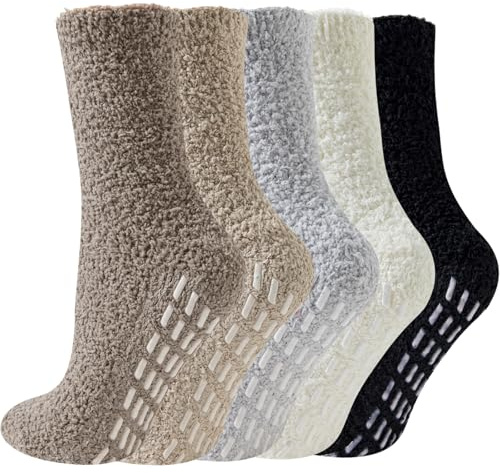 Hocerlu Chaussettes Chaudes Femme Hiver Antidérapantes – Chaussons Épais Pilou Pilou Doux et Moelleux, Intérieur Polaire, Idée Noël Cadeau Femme, 5 Paires
