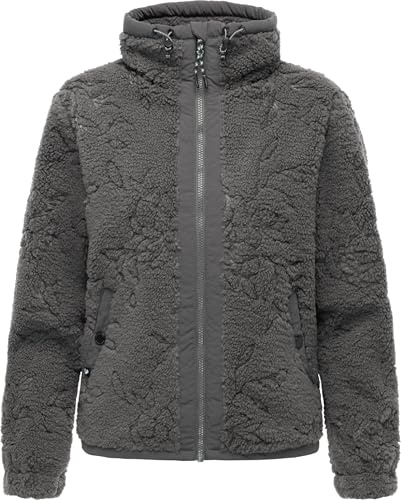 Ragwear Damen Teddy-Fleecejacke warme Übergangsjacke Plüschjacke mit verstellbarem Kragen Nordicka II Stone Grey Gr. XL