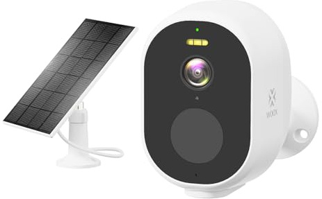 Woox Övervakningskamera utomhus sol 2,5K 4MP, WLAN-kamera, övervakning, utomhus, trådlös med batteri, ljus, färgmörkerseende, PIR-rörelsedetektering, IP65, 2,4 GHz (vit)