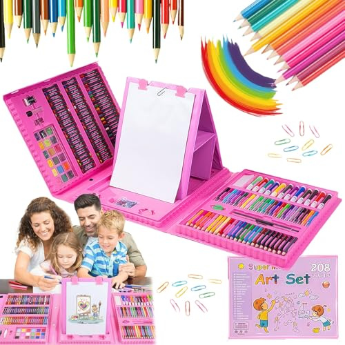 Yagerod Deluxe 6-in-1 Kreativ-Kunstset, Malset für Kinder, 208 Stück Malkoffer Kinder ab 10 Jahre, Geeignet für Anfänger Von 2 Bis 12 Jahre, Kinder Jedes Kind Ist EIN Künstler(Red)
