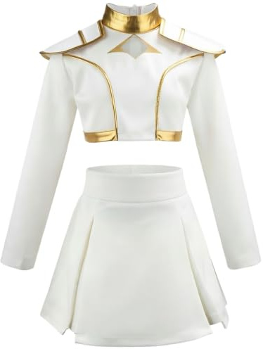 TRACYCY Niñas Disfraz Cosplay Anime Blanco Performance Show Uniforme Set Top y Falda para Navidad Carnaval Halloween Fiesta Cumpleaños Mascarada Traje, 4-12 años, 160