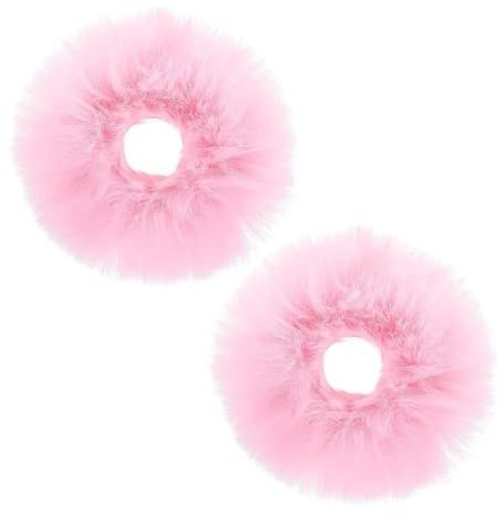 Rosa lurviga pom-hårsnoddar, 2-pack supermjuka fuskpälshår och hästsvanshållare, söta hårtillbehör för flickor, tonåringar, kvinnor och babyflickor