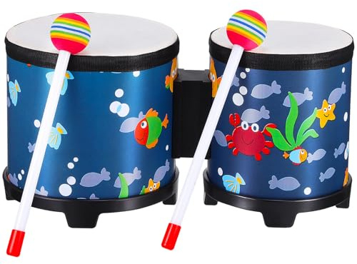 UTHCLO Bongotrommel Handliche Bongo Schlagtrommel mit Meereswelt Design für Musikalische Früherziehung und Rhythmusförderung