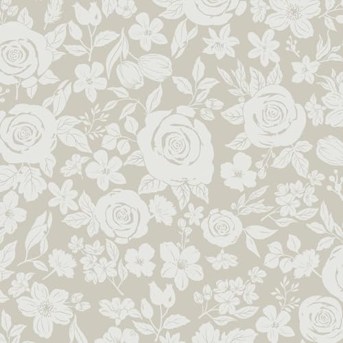 CiCiwind Papier peint autocollant - 44 cm x 3 m - Motif fleurs - Blanc et beige - En vinyle imperméable - Papier peint épais - Pour décoration murale et armoire