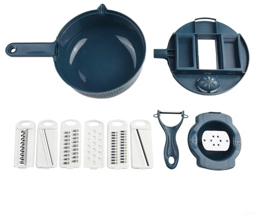 BlesConi Picador de verduras 12 en 1 con contenedor, cortador de alimentos multifunción para cebolla, ajo, zanahoria, queso, herramienta de preparación de cocina con protector de dedos y pelador, rosa
