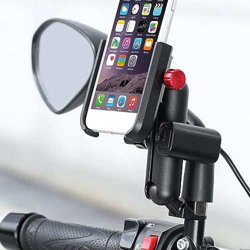 Picysa Cykeltelefonhållare, Slitstarkt Vridbart Stativ för 4-6,5 Tums Telefoner När du Cyklar, Motorcyklar och Elcyklar, Aluminiumlegering (12-24V, svart rack)