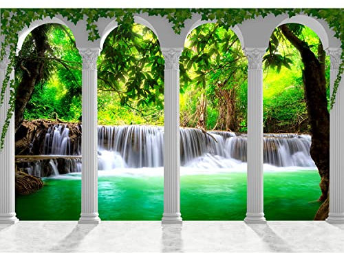 Runa Art Fototapete Wasserfall Landschaft Säulen Modern Vlies Wohnzimmer Schlafzimmer - Made in Germany - 308 x 220 cm Grün 9030010b