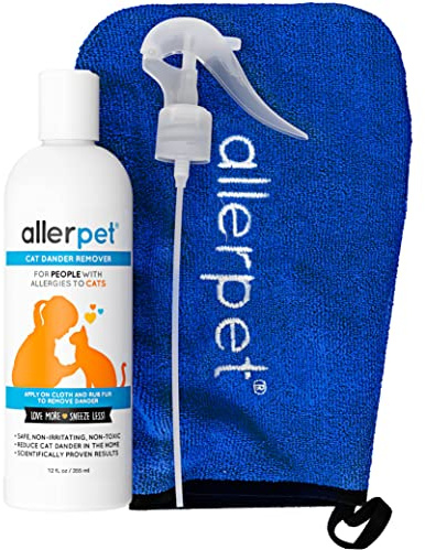 Allerpet Aloe Vera Free Cat Dander Remover - Pet Dander Allergy Relief, Natural & Safe Allergy Relief for Cats and Humans, Soothing Chamomile & Rosemary, Made in USA (12 oz)