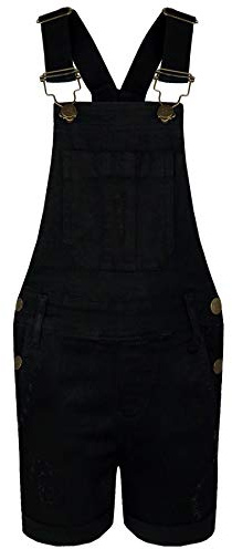 A2Z 4 Kids Girls Shorts Dungaree Denim Ripped Stretch Summer Jeans - Shorts Dungaree D77 Black 9-10