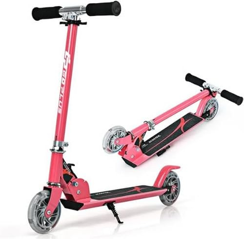 GOPLUS Roller Kinder 4 Jahre, Scooter Kinder mit LED Rädern, Hinterradbremse & Ständer, 3-Stufig höhenverstellbarer Tretroller, 2kg Aluminium-Roller klappbar, Kickscooter bis 70 kg belastbar