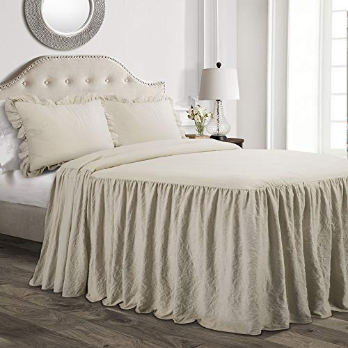Lush Decor Ruffle Skirt Bedspread Set - 3-Piece Luxurious Farmhouse Bedding - Elegant Ruffle Detail - Timeless Style - Soft Lightweight Sheets - King, Neutral