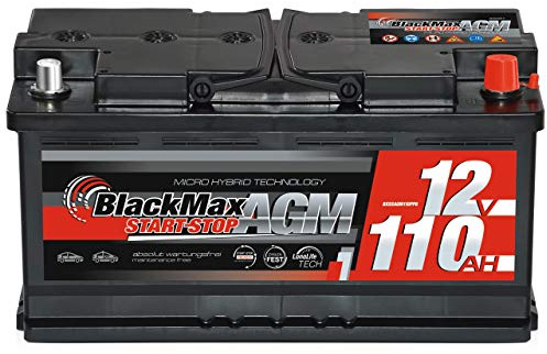 Autobatterie AGM 12V 110Ah Start-Stop BlackMax Starterbatterie VRLA statt 105Ah