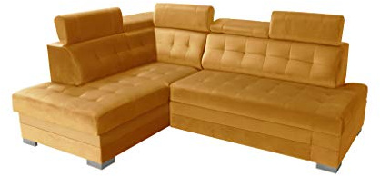 Robin Inspire Paris Ecksofa Schlafsofa Senfgelb Links | 240 cm, 4-Sitzer L-Form Sofa, Schlaffunktion, Bettkasten, 5 Kopfstützen, freistehende Eckcouch, Wohnzimmer