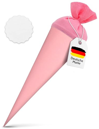itenga Set Bastelschultüte rund 70 cm inkl. Namensschild in Stern Form - Schultüte Zuckertüte Rohling Personalisieren Name Schulkind (Rosa)