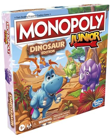 Hasbro Gaming Monopoly Junior-Dinosaurier-Edition, Kinder-Brettspiele mit Spielzeug-Spielsteinen, 2–4 Spieler für Jungen und Mädchen, ab 5 Jahren