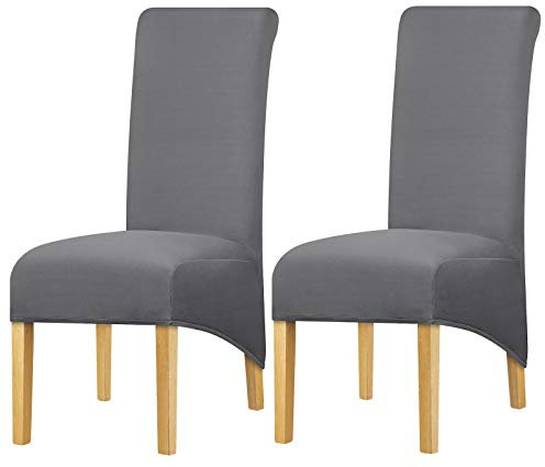 Leorate High Back Chair Covers Stretch Spandex Fabric Chair Slipcover Seat Cover for Home Dining Room Kitchen Hotel Dark Grey 2 pieces