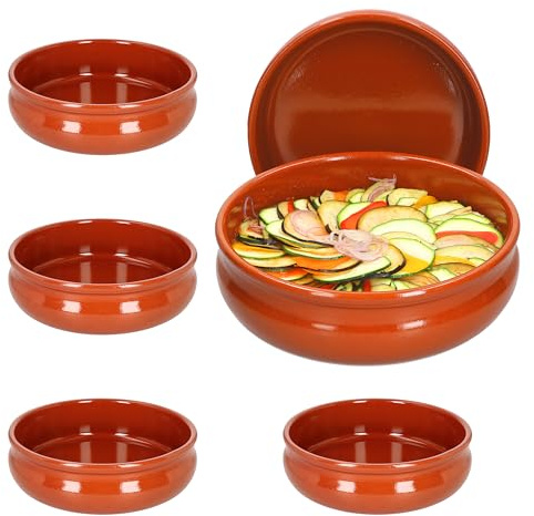 MamboCat Cazuela Schale Berlin bauchig + Henkel Tonware I 6er Set I Ø 24 cm I Größe XL I Mediterran I Glasiert I Unikat Handarbeit I Antike/Vintage I Mittelalter I Wikinger