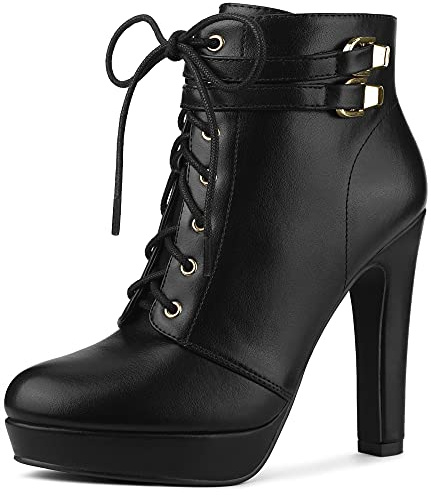 Allegra K - Stivaletti da donna con lacci e plateau, Nero , 39.5 EU