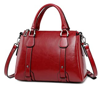 GJGJTER Damen Vintage Umhängetasche Satchel Echtes Leder Handtasche Umhängetaschen-Rot