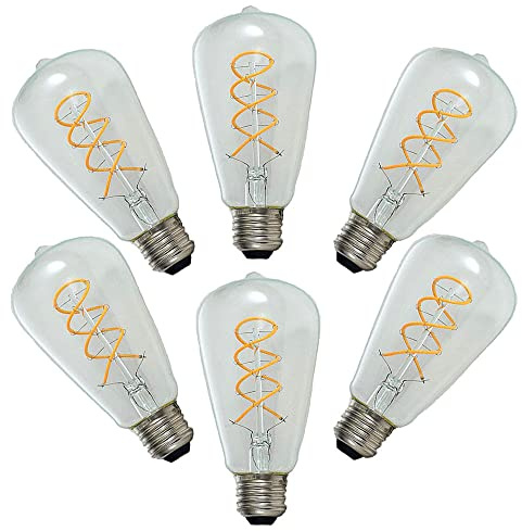 Ruihua E27 4W Klarglas Spiral Glühbirne ST64 LED Glühbirne,Warmweiß 2700K 400LM Doppelspirale Flexible Retro Edison LED Glühbirne Nicht Dimmbar Energiesparlampe(6 Stück)