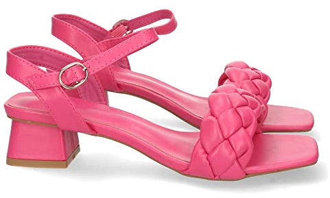 shoes&blues.es 63981-Sandalia de Tacon Bajo, Comodos, con Pala Entrelazada, y Cierre de Hebilla, Primavera Verano 2022. Talla 36 Fucsia