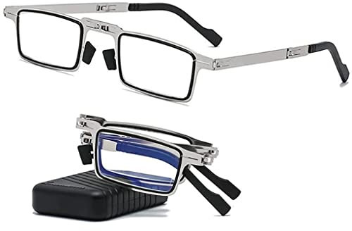 BDXZJ Anti Blue Light Reading Glasses, Ultra-Thin Portable Reading Glasses, Folding Readers for Men Women, Ultra Light Titanium Material Screwless, Diopter +1.0 to +4.0 Square,+1.00