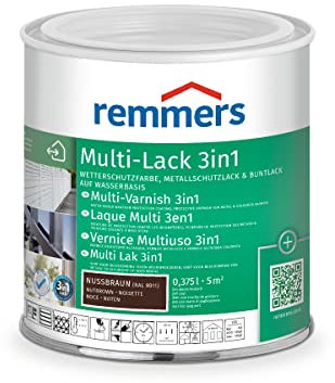 Remmers Multi-Lack 3in1 nussbraun (RAL 8011), 0,375 Liter, Wetterschutzfarbe, Metallschutzlack & Buntlack auf Wasserbasis für Holz, Metall & PVC
