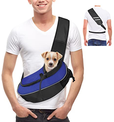 Gloppie Trasportino Gatto Taglia Piccola Borsa Regolabile Tracolla Cane Animali Domestici Marsupio Sacchetti Cane Borsa da Viaggio Passeggino Ideale per Gatti/Royal Canin Puppy, Blu Klein - S