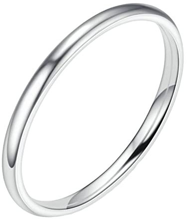 Epinki Ring Hochzeitstag 2MM, Silber Ring Partnerringe Dünn Stapelring Edelstahl Ringe für Frau, Größe 49 (15.6)