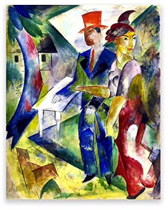 Heinrich Campendonk berühmtes Gemälde Reproduktion „mit rotem Zylinder“ Wohnzimmer Schlafzimmer Dekor Leinwand Wandkunst Bild. 30 x 45 cm (11,8 x 17,7 Zoll) rahmenlos