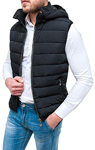 Evoga Giubbotto Piumino Uomo Slim Fit Gilet Bomber Smanicato con Cappuccio (M, Nero)
