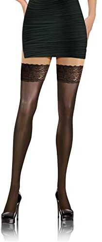 sesto senso Strumpbyxor 8 Denier Genomskinliga släta strumpbyxor med silikon dam, Svart, 3XL-4XL Plus