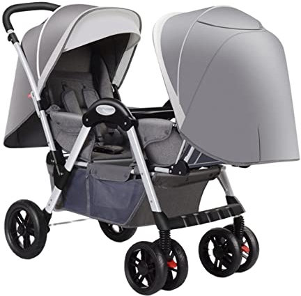 YCKEGEW Kinderwagen Mit Tandem-Sitz Kompakter Zwillingskinderwagen - Face to Face,Faltbarer Kinderwagen Mit Regenschirm Für Mädchen Und Jungen, Überdimensionales Verdeck (Color : Silver Grey)