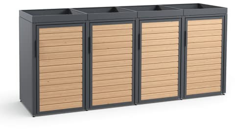 MEISTERBOX Forst - 4er Mülltonnenbox - Mülltonnenverkleidung mit Pflanzdach - Mülleimerunterstand 240L - Holzelemente