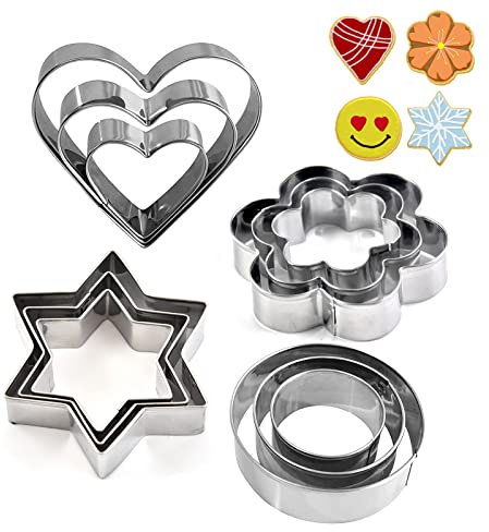 Ausstechformen Set 12 Stück Keksausstecher Edelstahl Ausstecher Rund Herz Stern Blüten Ausstechform für Keks Fondant Plätzchen