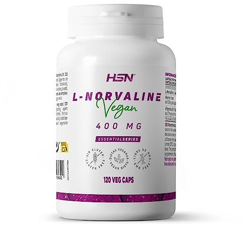Norvalina 400 MG de HSN | 120 Cápsulas Vegetales - 100% Puro Aminoácido L-Norvalina para Óxido Nítrico - con Hierro y vitamina B1 | No-GMO, Vegano, Sin Gluten