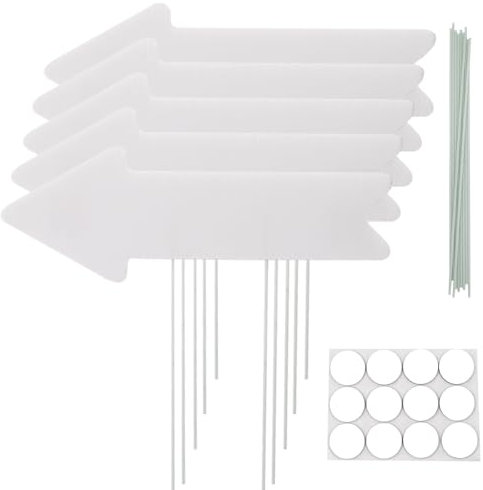 5 Pezzi Cartelli da Giardino con Pali Segni di Freccia Vuoti Segno di Cortile in plastica Cartelli Direzionali per Matrimoni per Festa di compleanno Segnaletica stradale Bianco Fai-Da-Te 43x15 cm