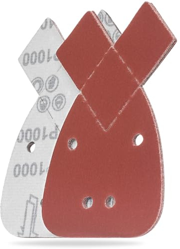YoiYee 1000 Grit Mouse Sanding Sheet, 4 Holes Hook & Loop Fastening Sandpaper, Back Sand Paper Pad, 2 Replacement Tips, For Black and Decker Detail Palm Sander, 140 x 95 mm, Red, 10pcs