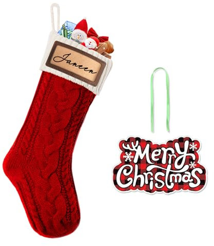 CRSTAFU Weihnachtsstrümpfe, 45,7 cm große Familien-Weihnachtsstrümpfe, hängende gemischte Farben, gestrickte Strümpfe (rot-weiß)